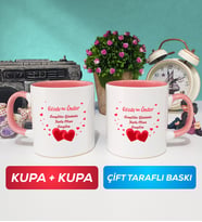 İkili Sevgiliye Sevgililer Günü Hediyesi 6 Kupa Bardak Pembe