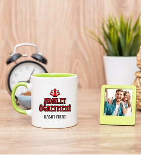 Adalet Öğretmeni Yeşil Kupa Bardak ve Yeşil Mini Fotoğraf Çerçevesi