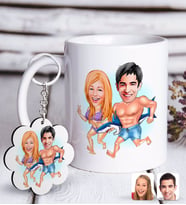 BK Gift Kişiye Özel Sevgililer Karikatürlü Beyaz Kupa ve Anahtarlık Hediye Seti-8 (Model 1)