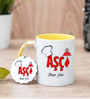 Aşçı Sarı Kupa Bardak Ve Anahtarlık Set