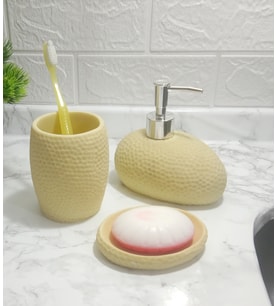 Sarı Petek Desenli 3 Lü Banyo Aksesuarı  DT0082-3