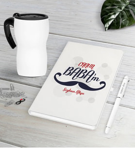 BK Gift Kişiye Özel Canım Babam Beyaz Defter Kalem Termos Mug Seti-8 (Model 1)