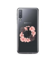 Pembe Çiçekli Harf Tasarım Süper Şeffaf Silikon Telefon Kılıfı Samsung A7 (2018)