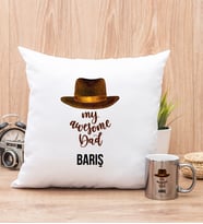 Awesome Dad Babaya Hediye Yastık ve Silver Kupa Bardak