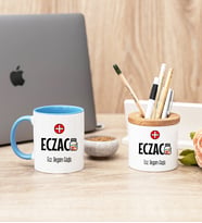 Eczacı Mavi Kupa Bardak Ve Kalemlik Seti