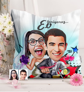 BK Gift Kişiye Özel Evleniyoruz Karikatürlü  Yastık  8