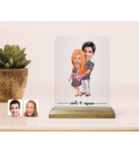 BK Gift Kişiye Özel Bebek Bekliyoruz Karikatürlü Ahşap Standlı Çerçeve (Beyaz)