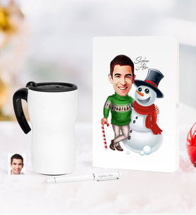 BK Gift Kişiye Özel Yılbaşı Bay Karikatürlü Beyaz Defter Kalem Termos Mug Seti - 5
