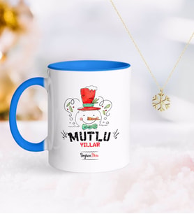 BK Gift Kişiye Özel Yılbaşı Mutlu Yıllar Mavi Kupa ve Kar Tanesi Kolye-5 (Model 1)