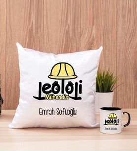 Jeoloji Mühendisi Kare Yastık ve Siyah Kupa Bardak