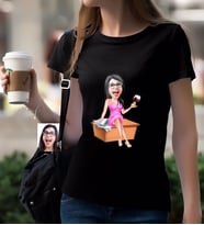 BK Gift Kişiye Özel Bayan Patron Karikatürlü Siyah T-Shirt-7