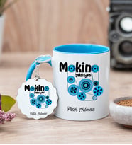 Makine Teknisyeni Mavi Kupa Bardak Ve Anahtarlık Set