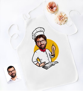 BK Gift Kişiye Özel Bay Chef Karikatürlü Mutfak Önlüğü-12 (Beyaz)