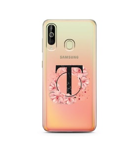 Pembe Çiçekli Harf Tasarım Süper Şeffaf Silikon Telefon Kılıfı Samsung A60 T-Har