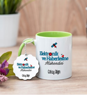 Elektronik Ve Haberleşme Mühendisi Yeşil Kupa Bardak Ve Anahtarlık Set