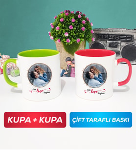 İkili Sevgiliye Sevgililer Günü Hediyesi 11 Kupa Bardak Yeşil Kırmızı