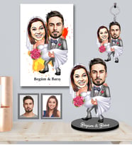 Kişiye Özel Gelin Damat Karikatürlü 3 lü Hediye Seti  Mod-1