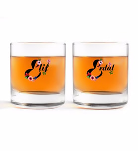 BK Gift Kişiye Özel Renkli Baskılı Harfli İkili Viski Bardağı-3 (Beyaz)