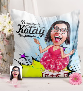 BK Gift Kişiye Özel Bayan Doğum Günü Karikatürlü  Yastık  1