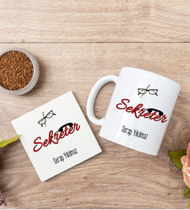 Sekreter Beyaz Kupa Bardak Ve Bardak Altlığı Seti