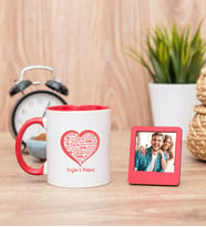 Kişiye Özel Kalpli Kırmızı Kupa Bardak ve Kırmızı Mini Fotoğraf Çerçevesi