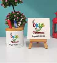 Okul Öncesi Öğretmeni Kalemlik ve Dekoratif Taş Baskı Seti