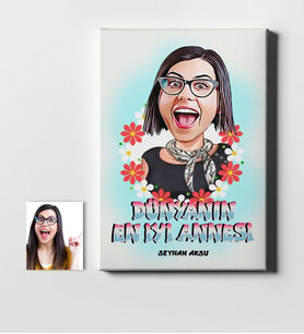 BK Gift Kişiye Özel Dünyanın En İyi Annesi Karikatür Kanvas Tablo 50x70cm