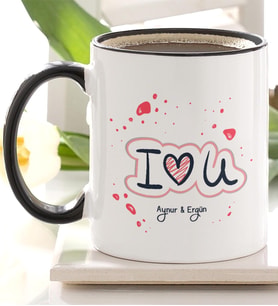 BK Gift Kişiye Özel Sevgililer Günü Temalı Siyah Kupa Bardak  11