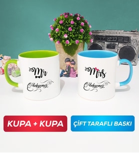 İkili Çiftlere Özel Mr Mrs Sevgiliye Hediye Kupa Bardak Yeşil Mavi