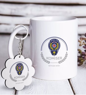 BK Gift Kişiye Özel Mesleki Komiser Beyaz Kupa ve Anahtarlık Hediye Seti-2 (Model 1)