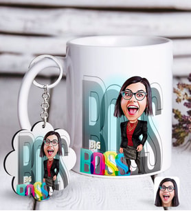 BK Gift Kişiye Özel Bayan Big Boss Karikatürlü Beyaz Kupa ve Anahtarlık Hediye Seti-1 (Model 1)
