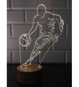 Basketbolcu Led Masa Lambası Ahşap Taban 7 Farklı Işık Renkli