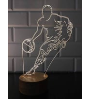 Basketbolcu Led Masa Lambası Ahşap Taban 7 Farklı Işık Renkli