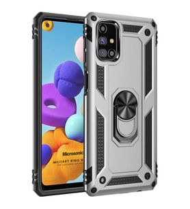 Microsonic Samsung Galaxy M51 Kılıf Military Ring Holder Gümüş