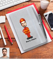 Kişiye Özel İtfaiyeci Karikatürlü Gri Defter Kalem Hediye Seti Bay-1