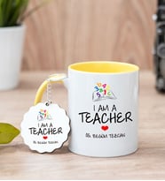 Öğretmene Hediye Sarı Kupa Bardak Ve Anahtarlık Set