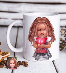 BK Gift Kişiye Özel Kız Çocuk İllüstrasyon Tasarımlı Beyaz Kupa Bardak-1