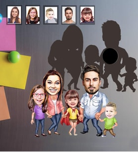 Kişiye Özel Aile Karikatürlü Ahşap Magnet Mod-7