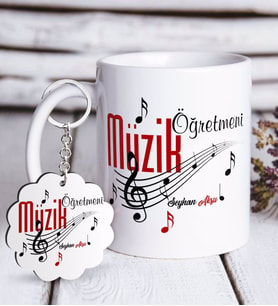 BK Gift Kişiye Özel Müzik Öğretmeni Beyaz Kupa ve Anahtarlık Hediye Seti-1 (Model 1)