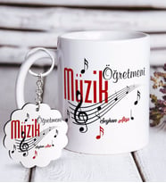 BK Gift Kişiye Özel Müzik Öğretmeni Beyaz Kupa ve Anahtarlık Hediye Seti-1 (Model 1)