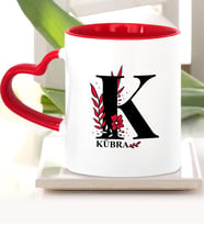 BK Gift Kişiye Özel K Harfi Kırmızı Kalpli Kupa Bardak Model 1