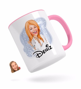BK Gift Kişiye Özel Kadın Model Karikatürlü Pembe Kupa Bardak-2