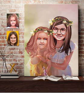 BK Gift Kişiye Özel Kız Kardeşler Karikatürlü Kanvas Tablo 50x70cm-2
