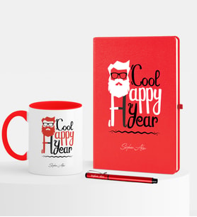 BK Gift Kişiye Özel Yılbaşı Noel Baba Temalı Kırmızı Defter Kalem Kupa Seti - 3