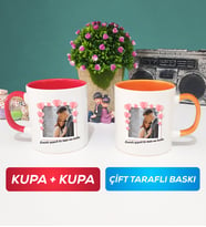 İkili Sevgiliye Sevgililer Günü Hediyesi 12 Kupa Bardak Kırmızı Turuncu