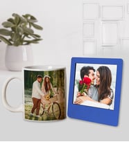 Kişiye Özel Fotoğraf Baskılı Kupa & Kişiye Özel Mavi İnstagram Çerçevesi Hediye Seti