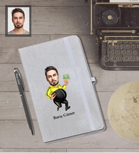Kişiye Özel Erkek Karikatürlü Gri Defter Kalem Hediye Seti   Bay-12