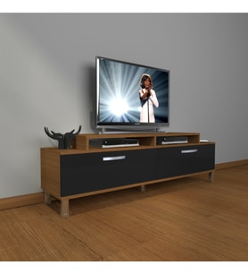 Decoraktiv Ekoflex 4 Slm Krom Ayaklı Tv Ünitesi Tv Sehpası (Siyah - Ceviz)