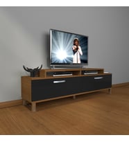 Decoraktiv Ekoflex 4 Slm Krom Ayaklı Tv Ünitesi Tv Sehpası (Siyah - Ceviz)