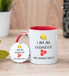 Mühendise Hediye Kırmızı Kupa Bardak Ve Anahtarlık Set